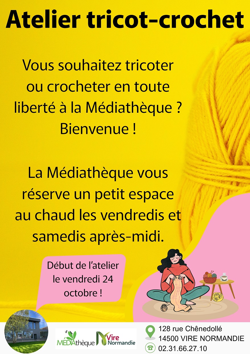 Affiche atelier tricot crochet avec date